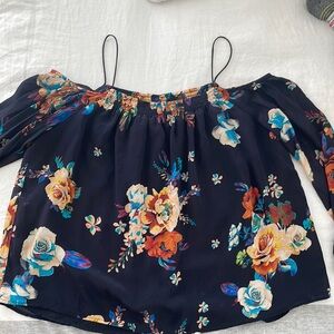 Maeve off-shoulder long sleeve floral silk blouse